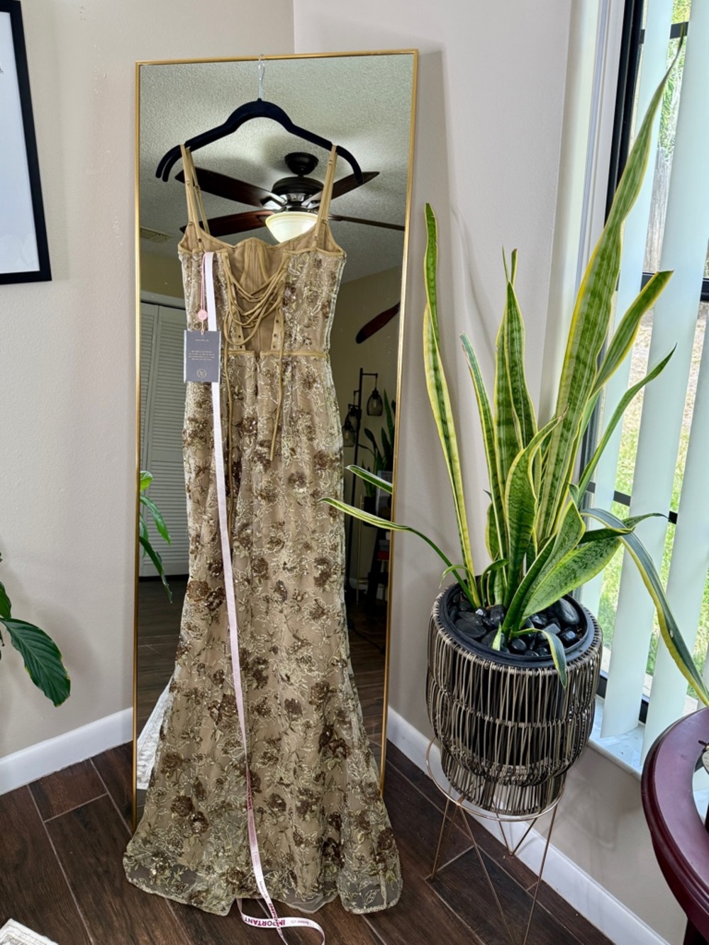 House of CB Naima Olive Bronze Hand Beaded Embellished Corset Maxi Dress NWOT - Picture 9 of 12